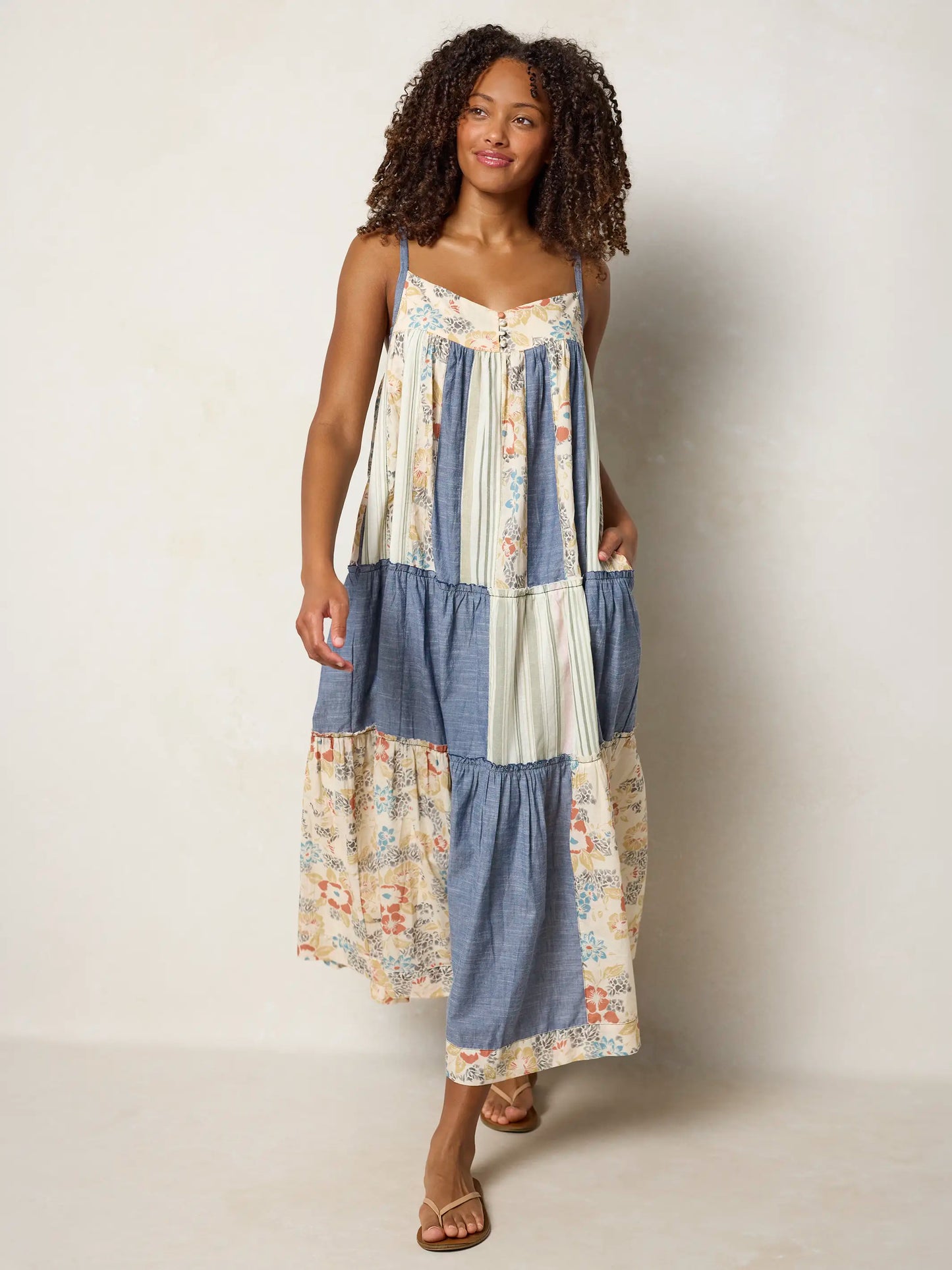 Millie Patchwork Maxi Dress - Ivory Patchwork Denim