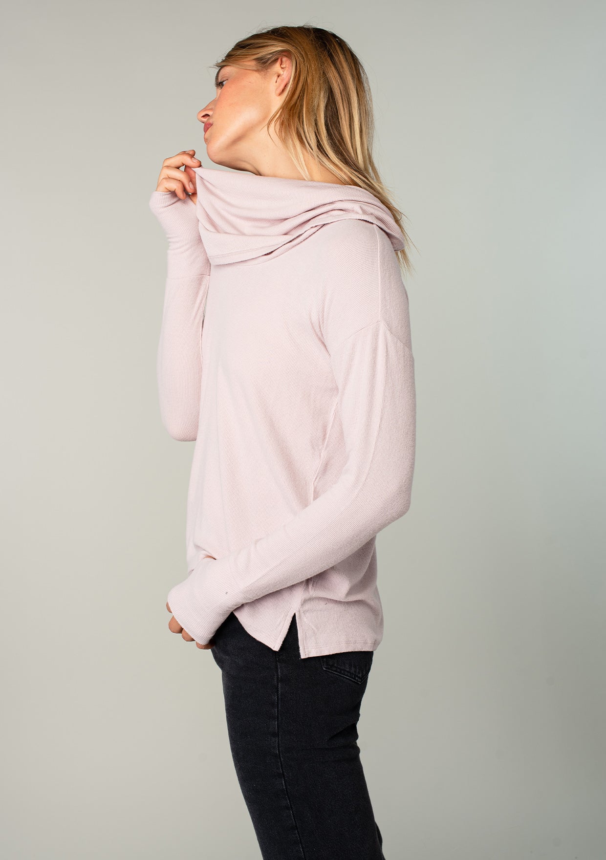 Long Weekend Micro Rib Cowl Neck Top