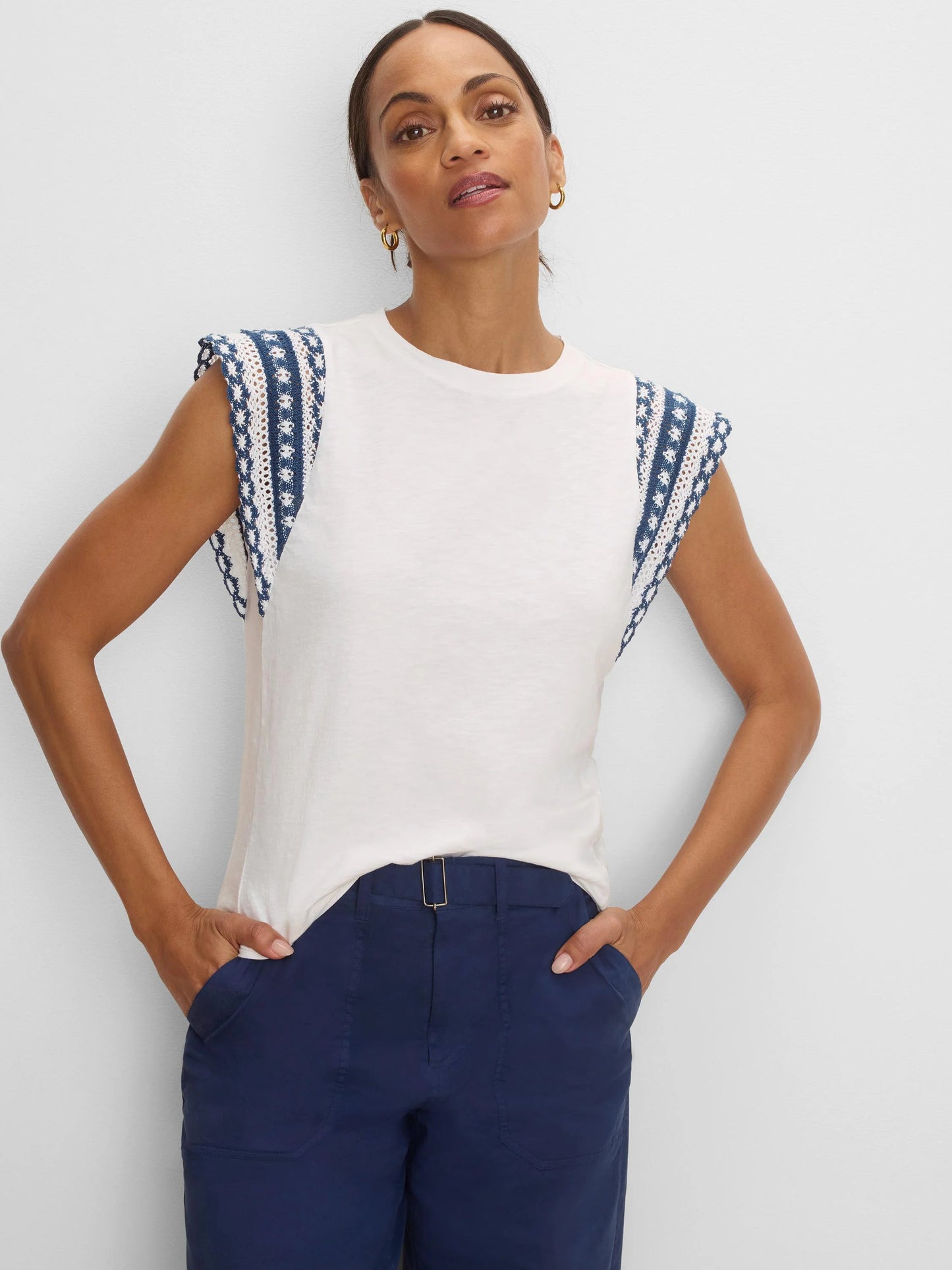 Knit Trim Cotton Slub Top