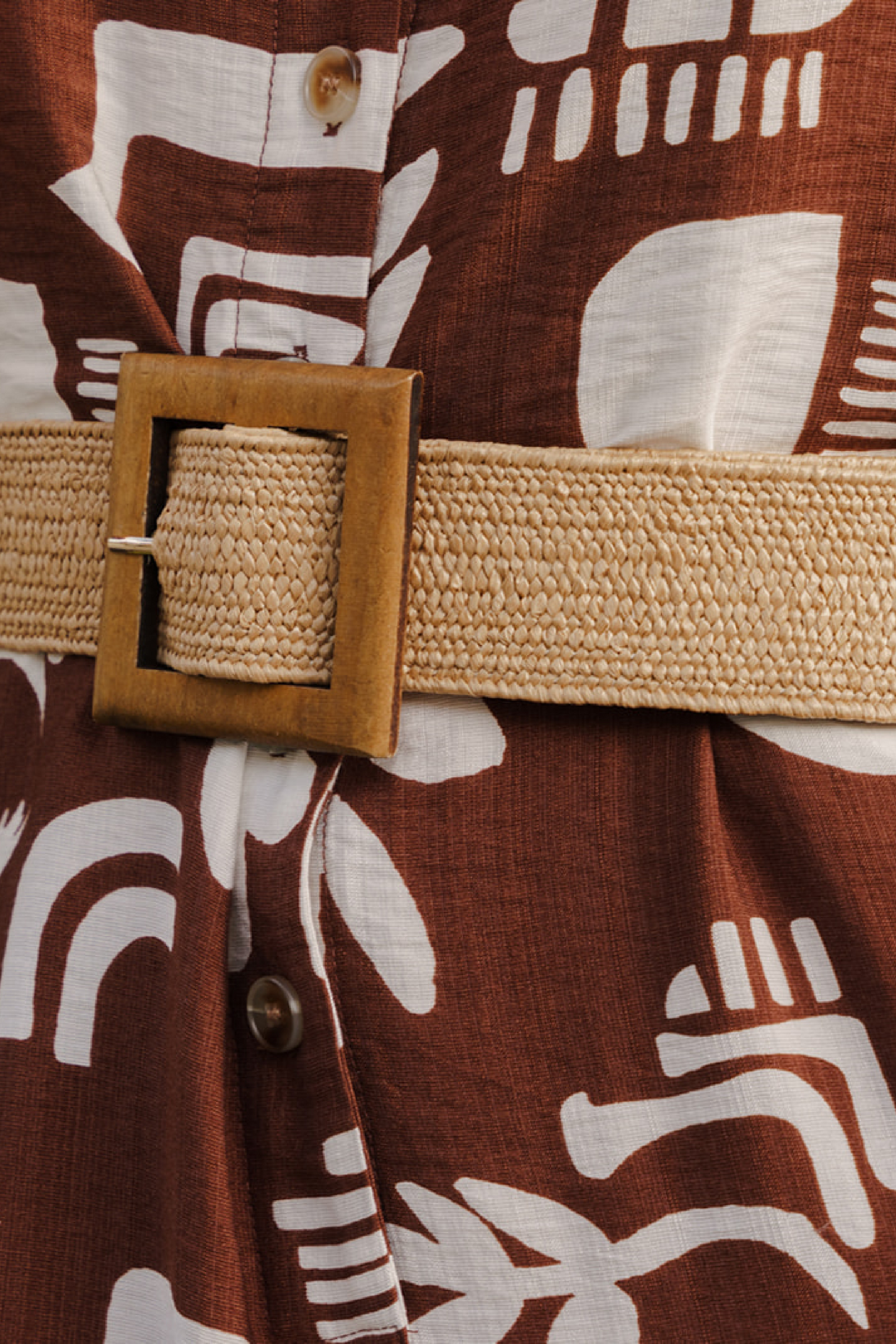 Corinne Large Wooden Rectangle Woven Belt Brown