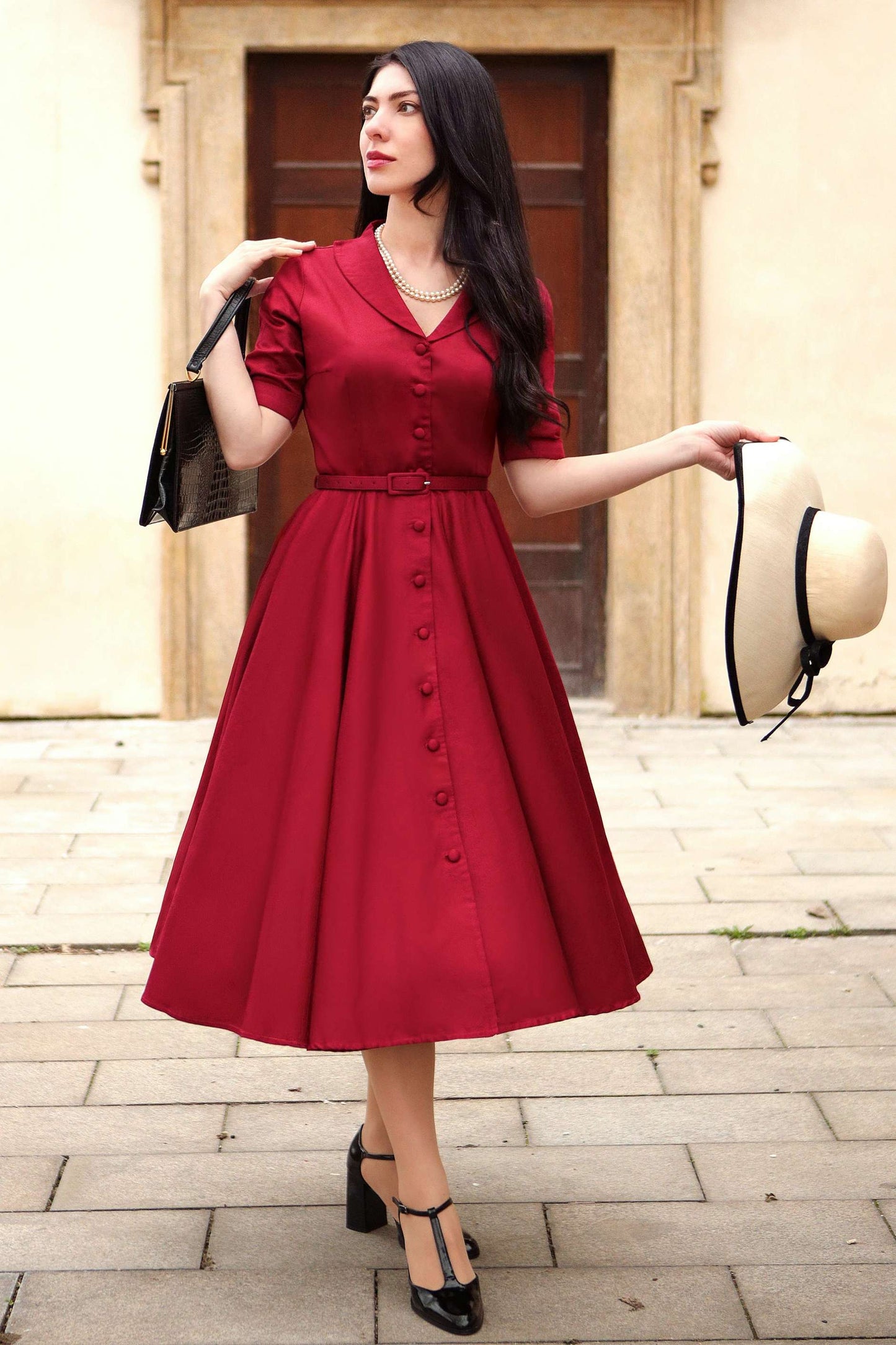 Mollie Scarlette Red Full Circle Shirt Dress