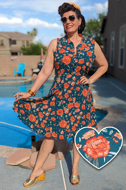 Poppy Blue & Orange Floral Collar Shirt Dress