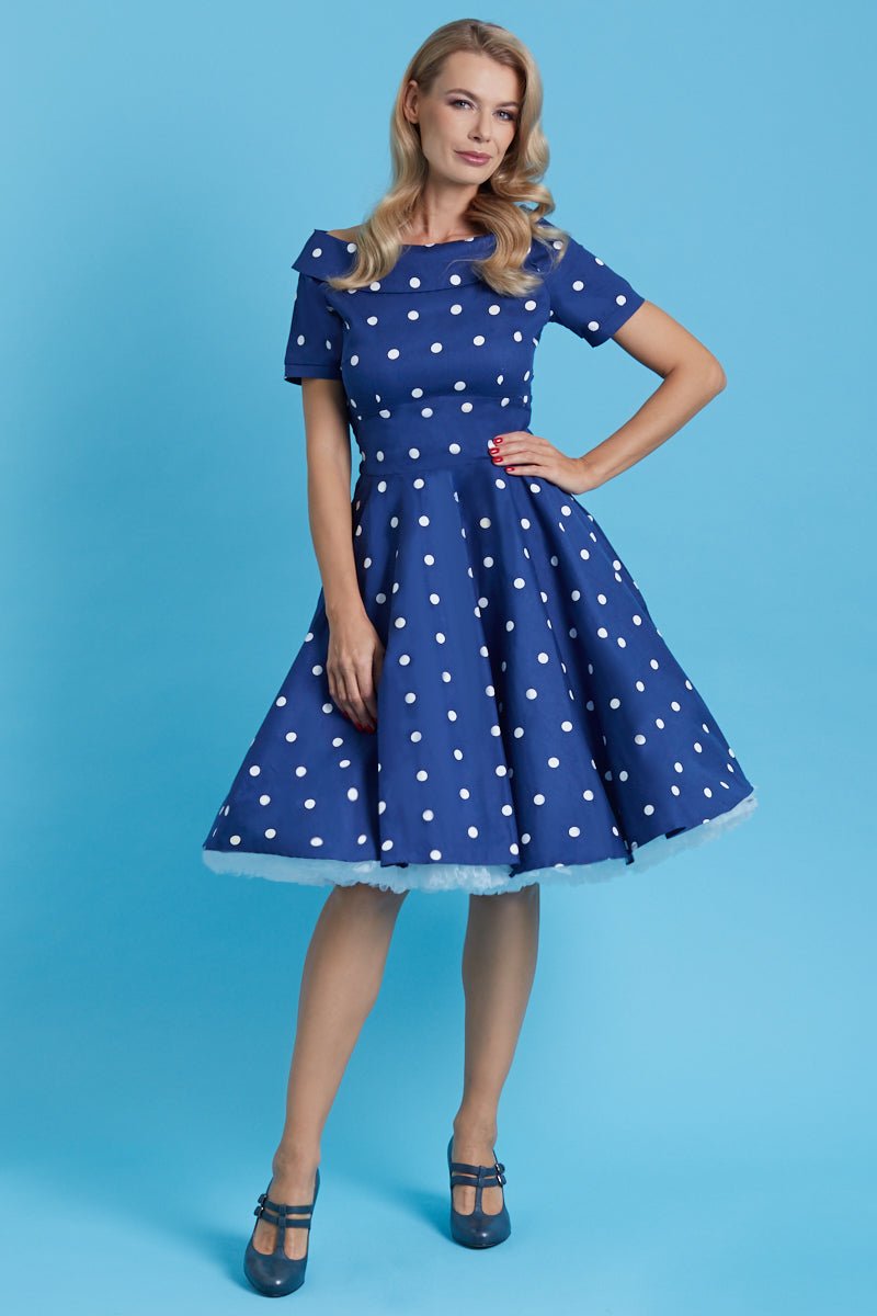 Darlene Rockabilly Polka Dot Dress in Navy-White
