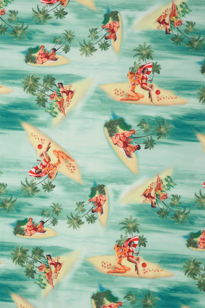 Lily Off Shoulder Turquoise Dress In Pinup Beach Print