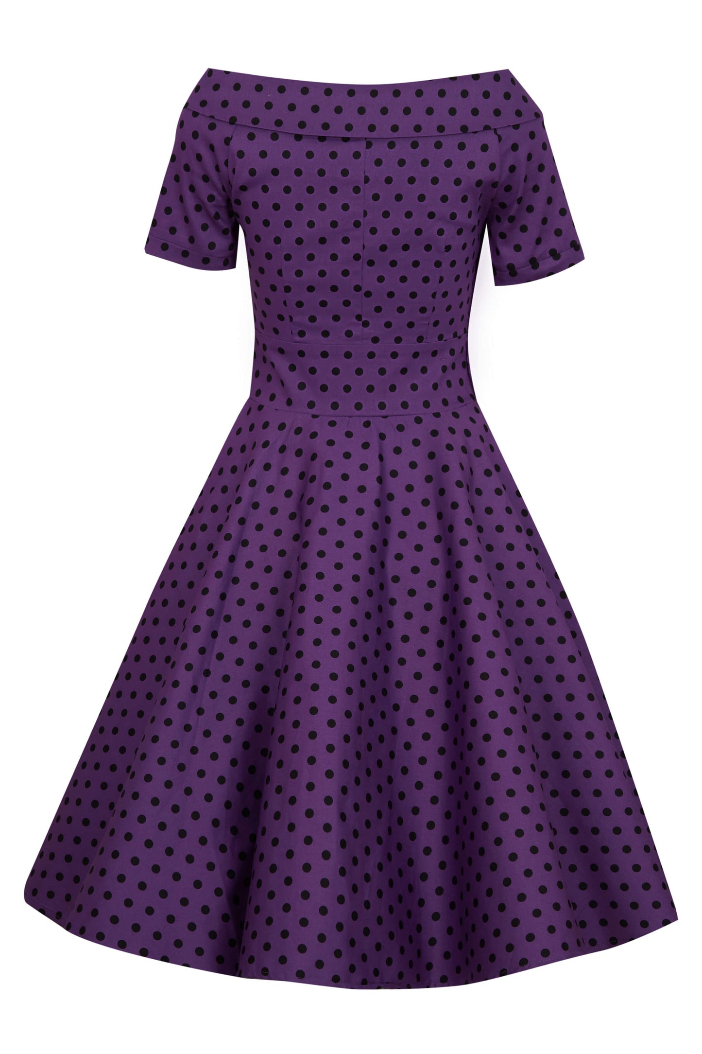 Darlene Retro Polka Dot Swing Dress in Purple