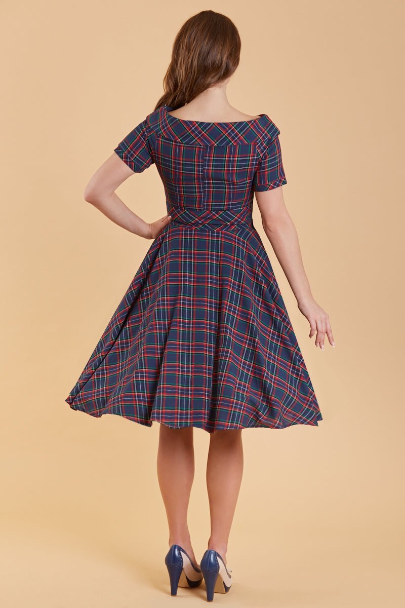 Darlene Retro Navy & Red Tartan Swing Dress