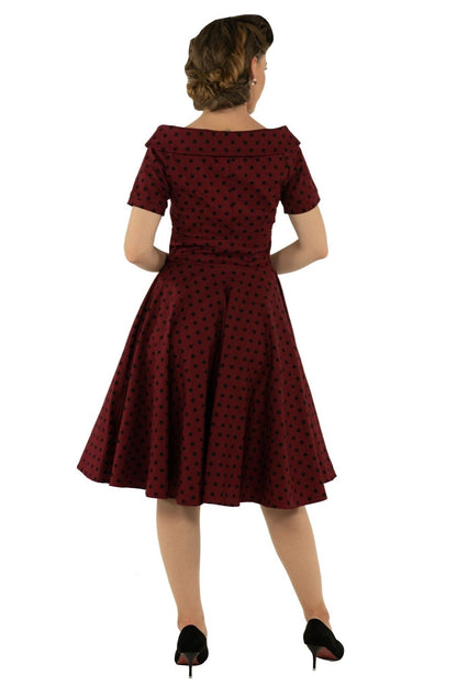 Darlene Retro Polka Dot Swing Dress in Burgundy-Black