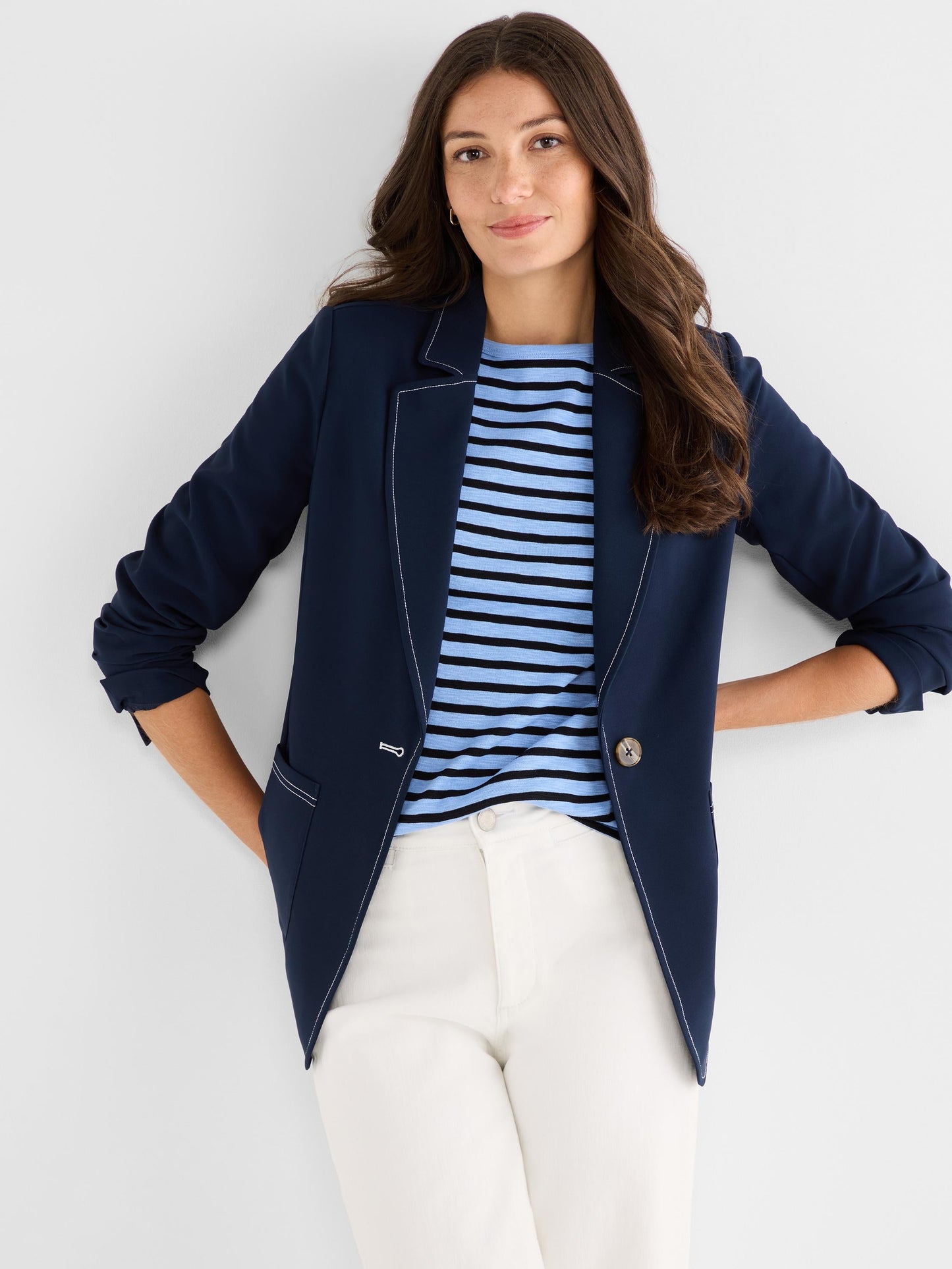 Sleek Stretch Accent Stitch Blazer