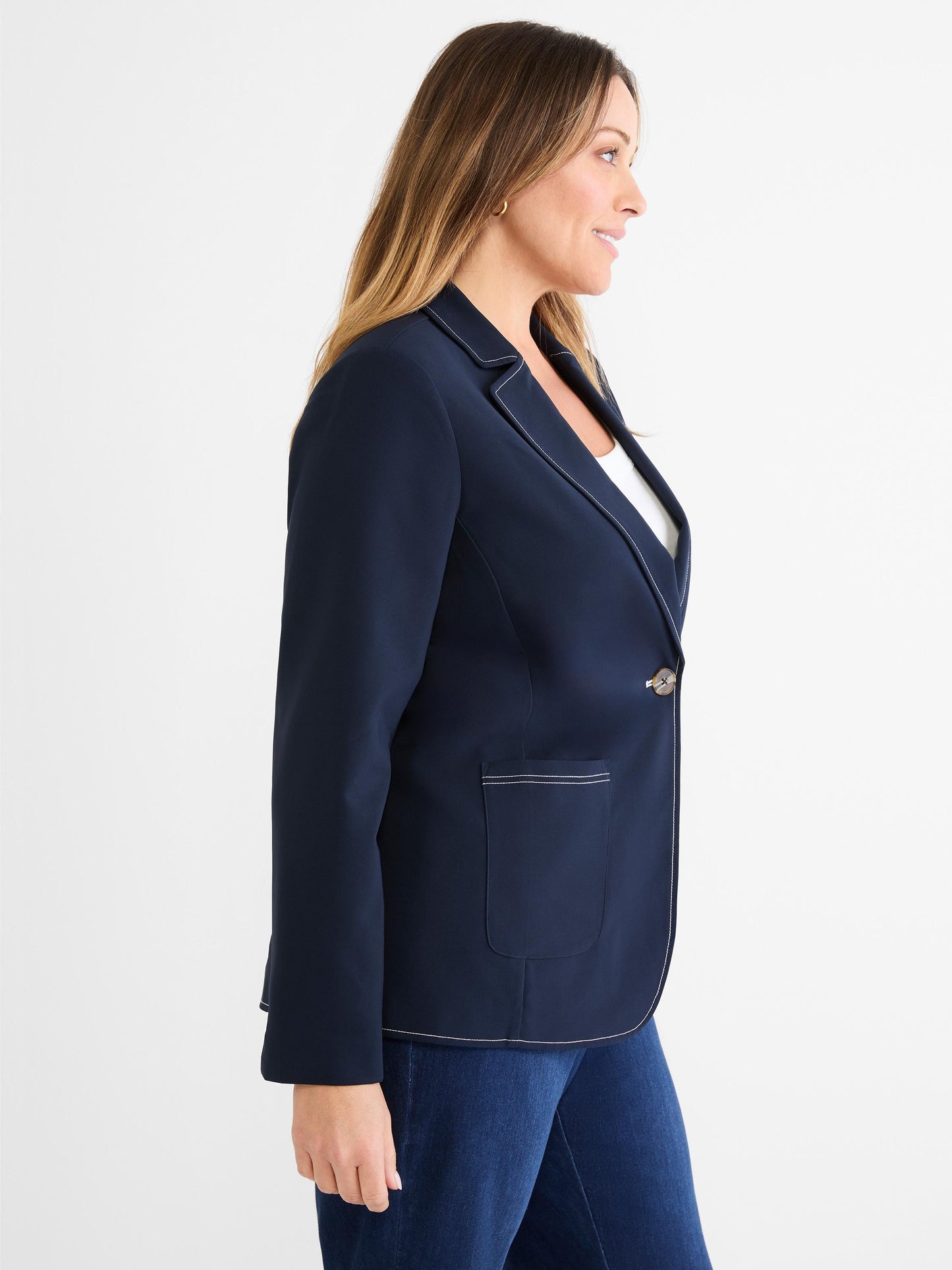 Sleek Stretch Accent Stitch Blazer