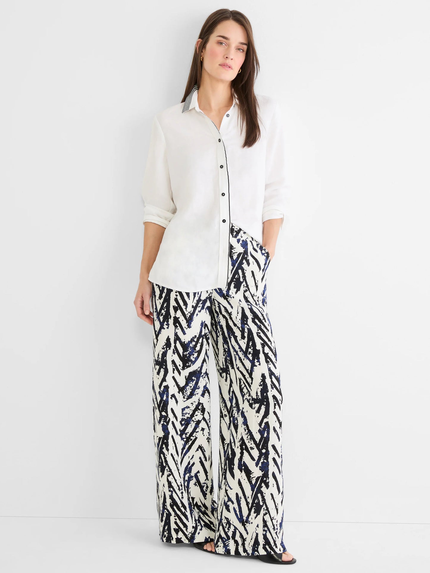 Stripe Trim Linen Shirt