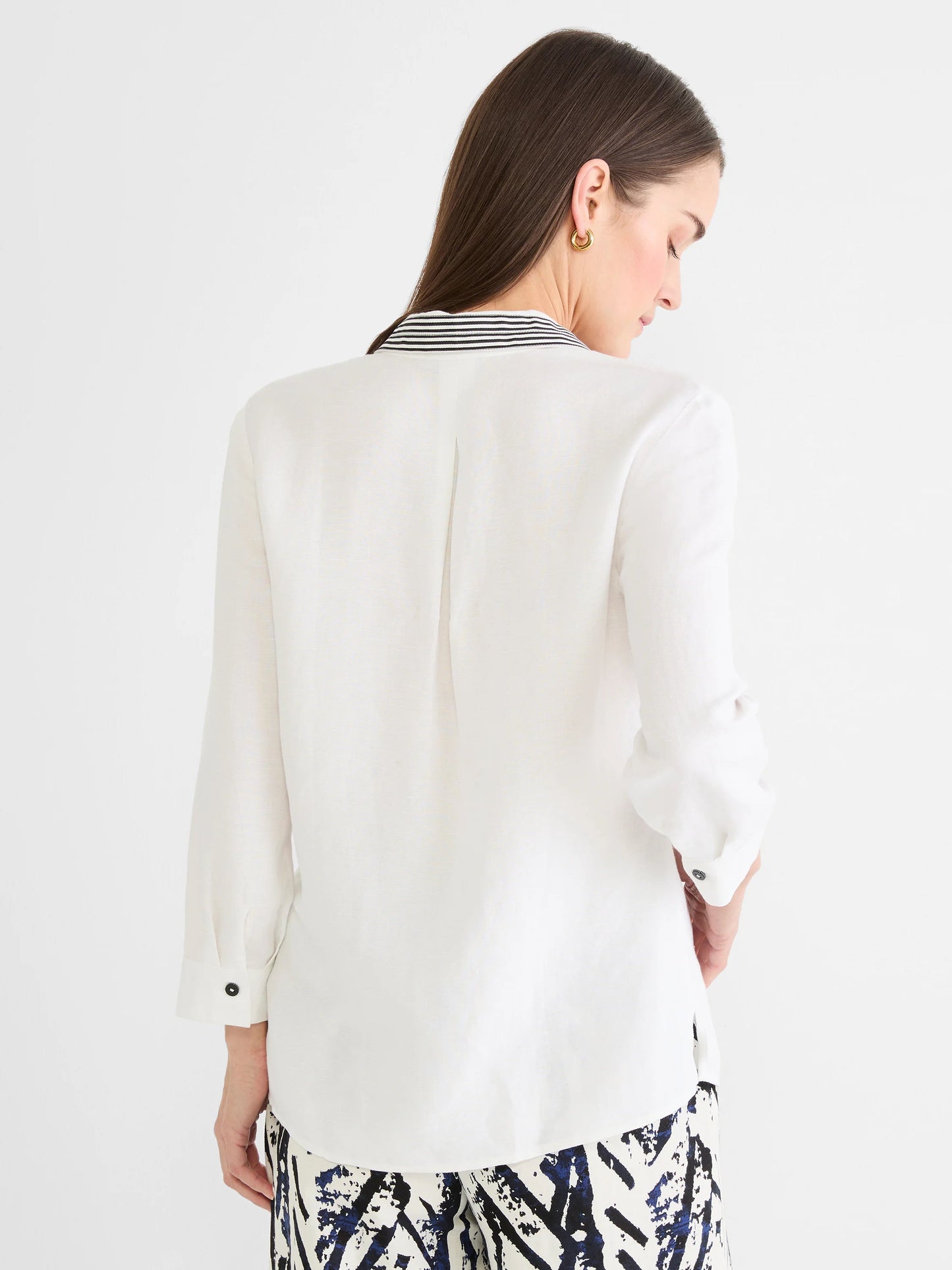 Stripe Trim Linen Shirt