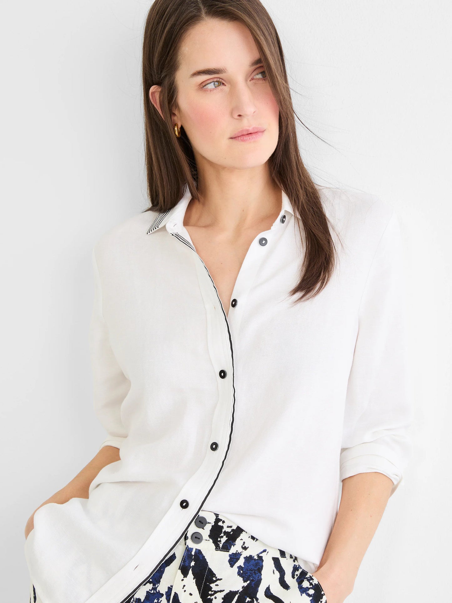 Stripe Trim Linen Shirt
