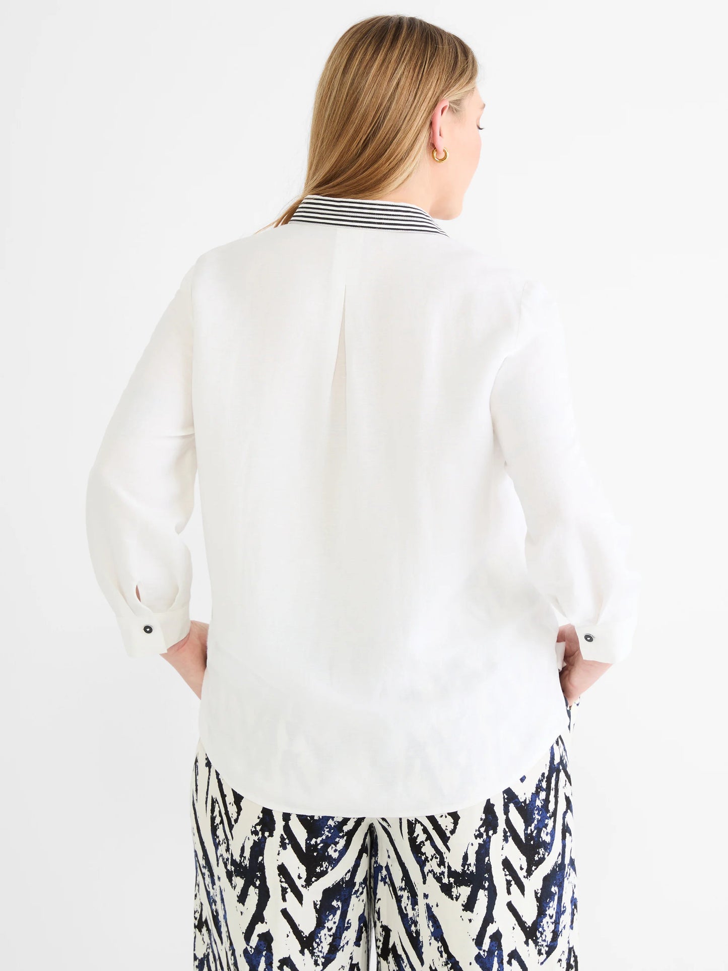 Stripe Trim Linen Shirt