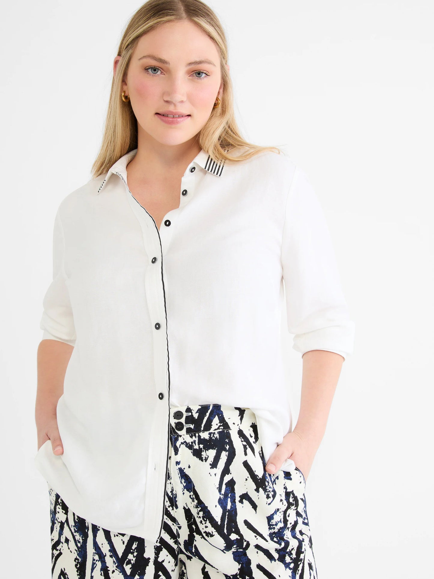 Stripe Trim Linen Shirt