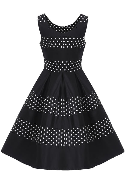 Annie Retro Black Polka Dot Panel Swing Dress