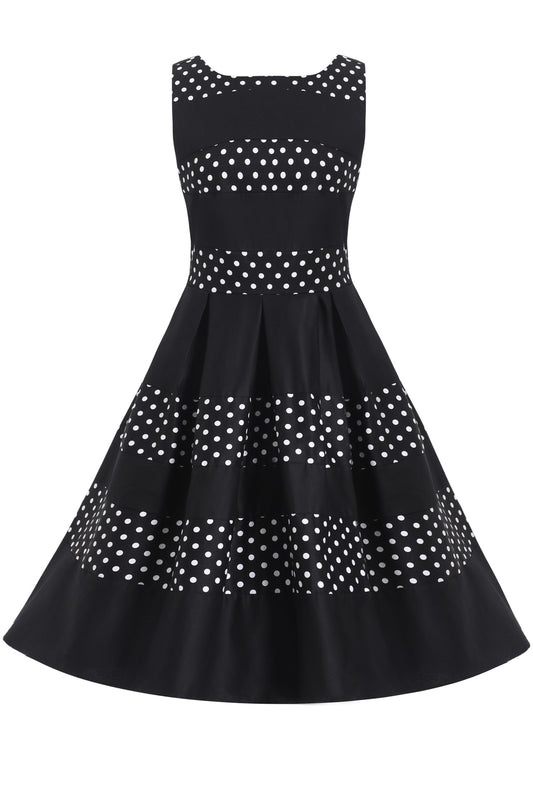 Annie Retro Black Polka Dot Panel Swing Dress