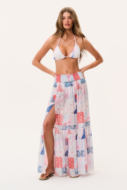 Umber Patchwork Print Maxi Skirt