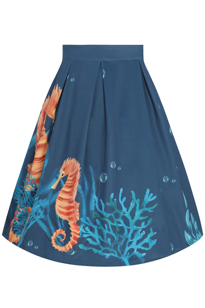 Carolyn Blue Seahorse Box Pleated Skirt