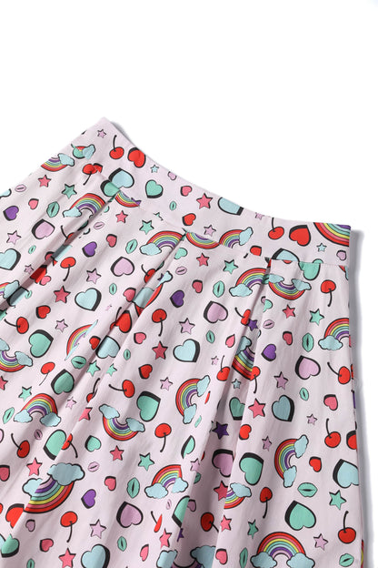 Carolyn Heart & Rainbow Print Box Pleated Skirt