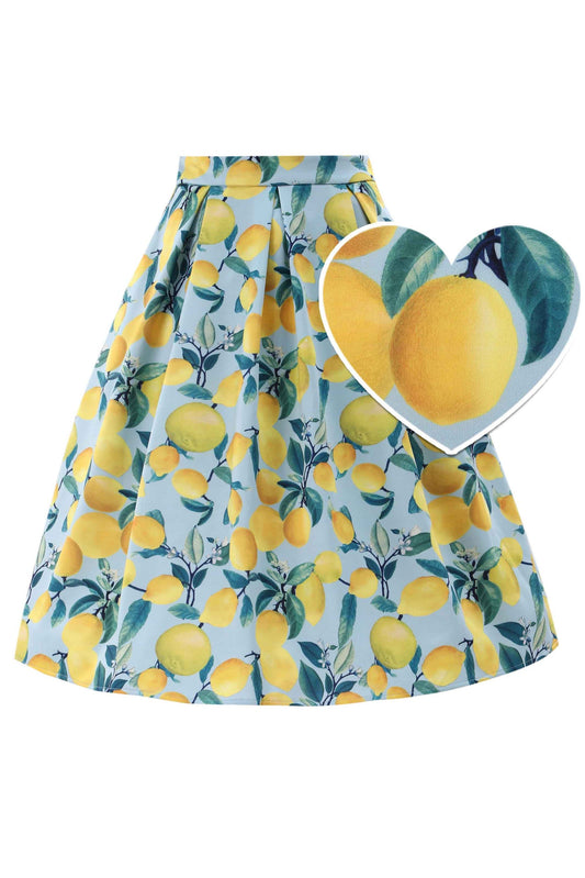 Aisley Summer Lemon Box Pleated Skirt In Blue