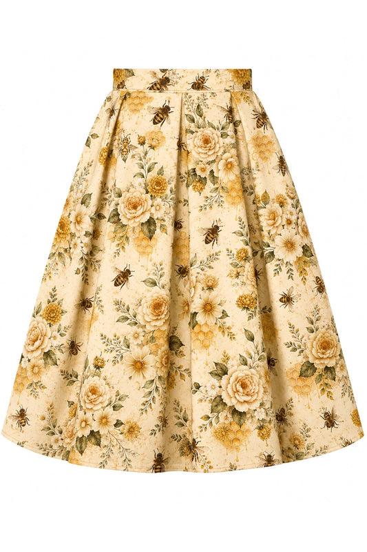 Aisley Yellow Honey Bees Floral Skirt