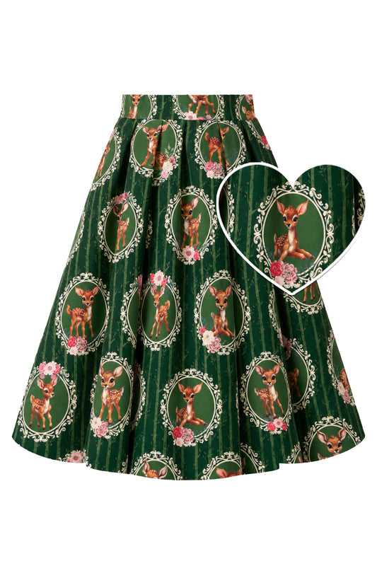 Aisley Forest & Fawn Green Pleated Skirt