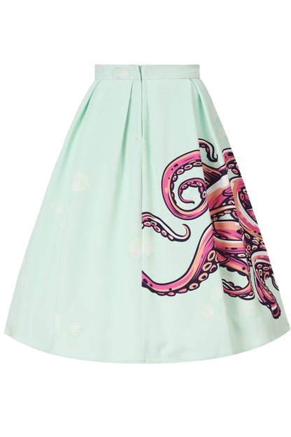 Aisley Octopus Box Pleated Skirt In Mint Green