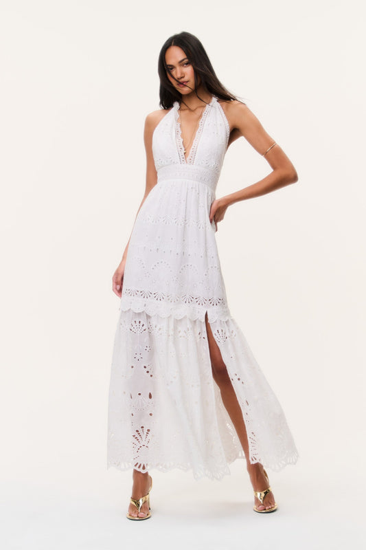 Trix Eyelet Halter Maxi Dress