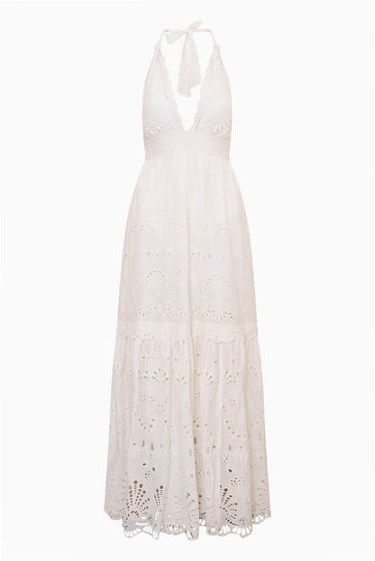 Trix Eyelet Halter Maxi Dress