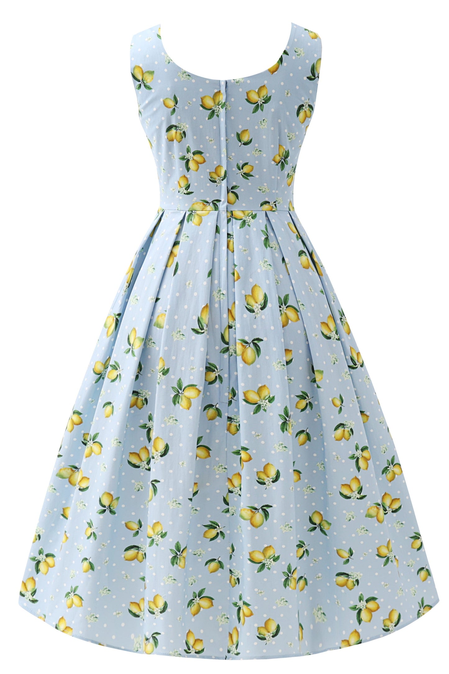 Ophelia Blue Midi Dress in Lemons and Spots