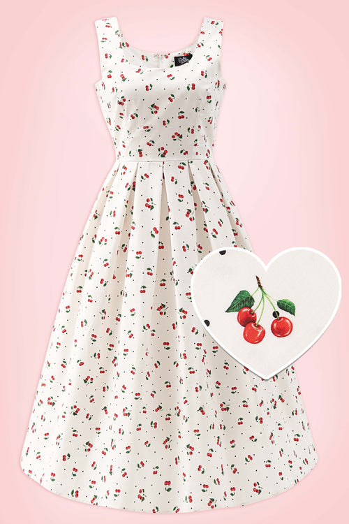 Ophelia White Cherry Midi Dress