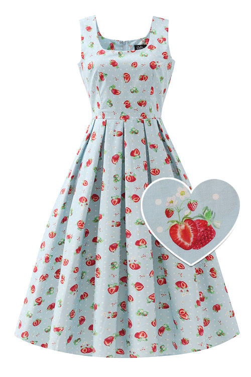 Ophelia Light Blue Strawberry Midi Dress