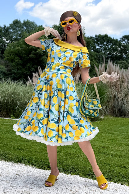 Darlene Blue Lemon Flared Dress