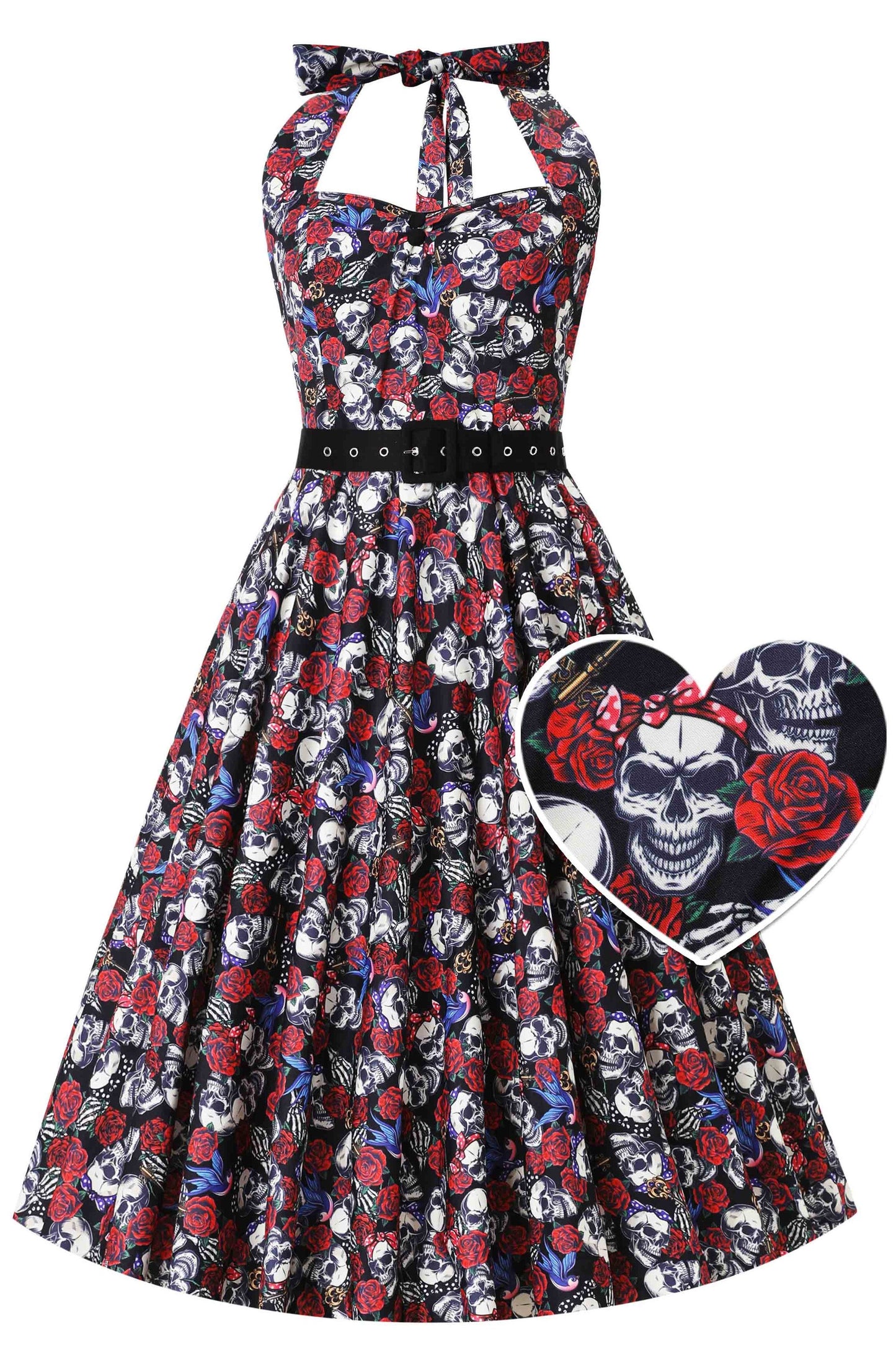 Daisy Rockabilly Pinup Girl Skull Halter Dress