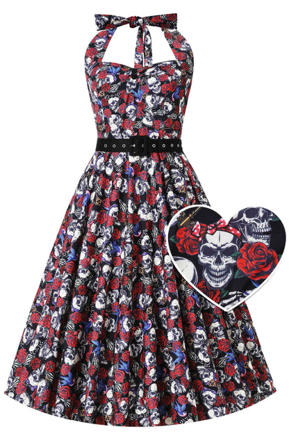 Daisy Rockabilly Pinup Girl Skull Halter Dress