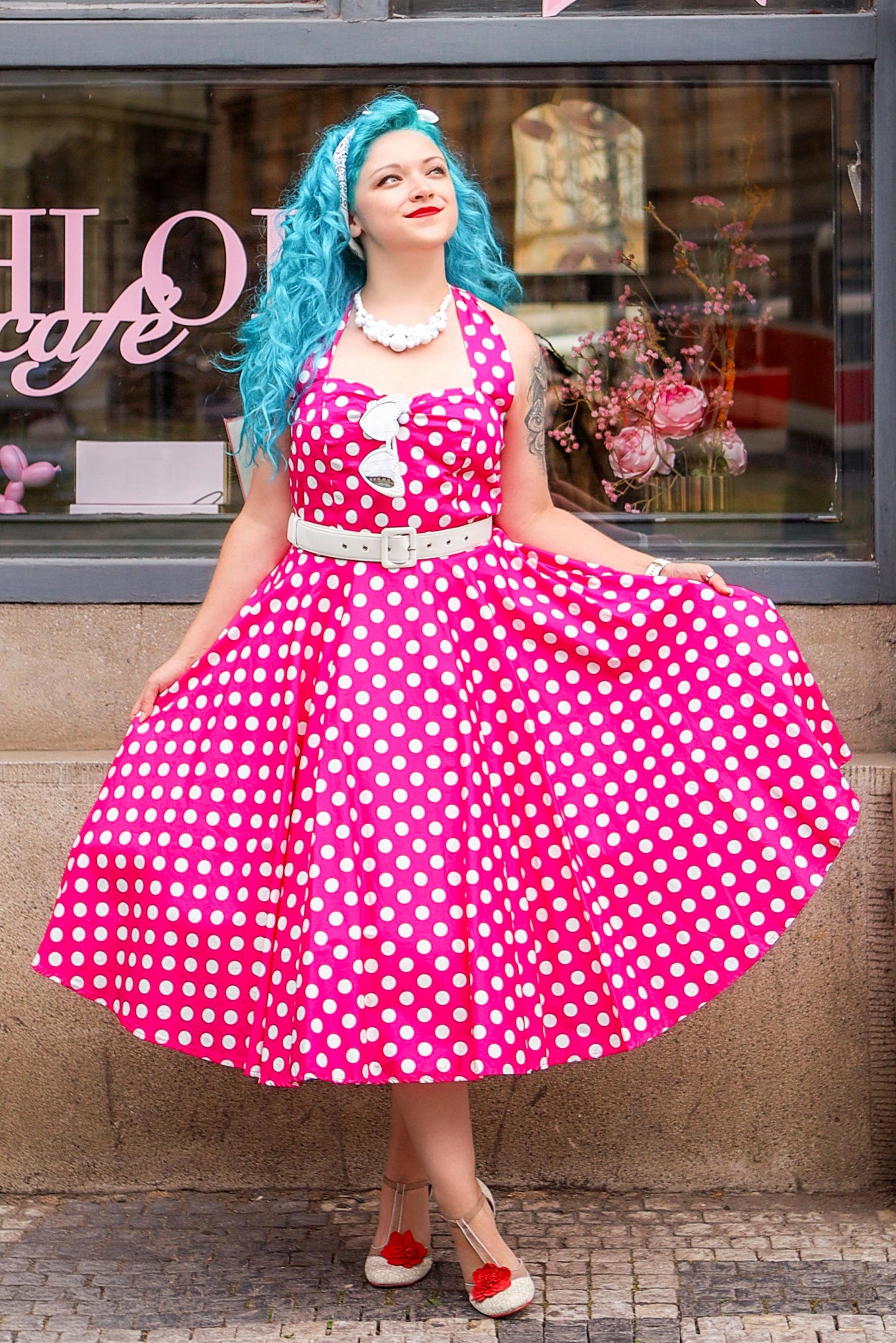 Daisy Hot Pink Polka Dot Halter Dress