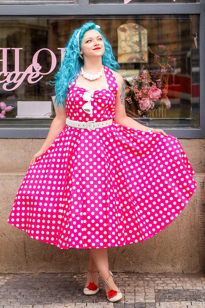 Daisy Hot Pink Polka Dot Halter Dress