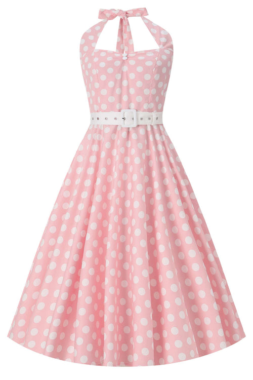 Daisy Light Pink Polka Dot Halter Dress