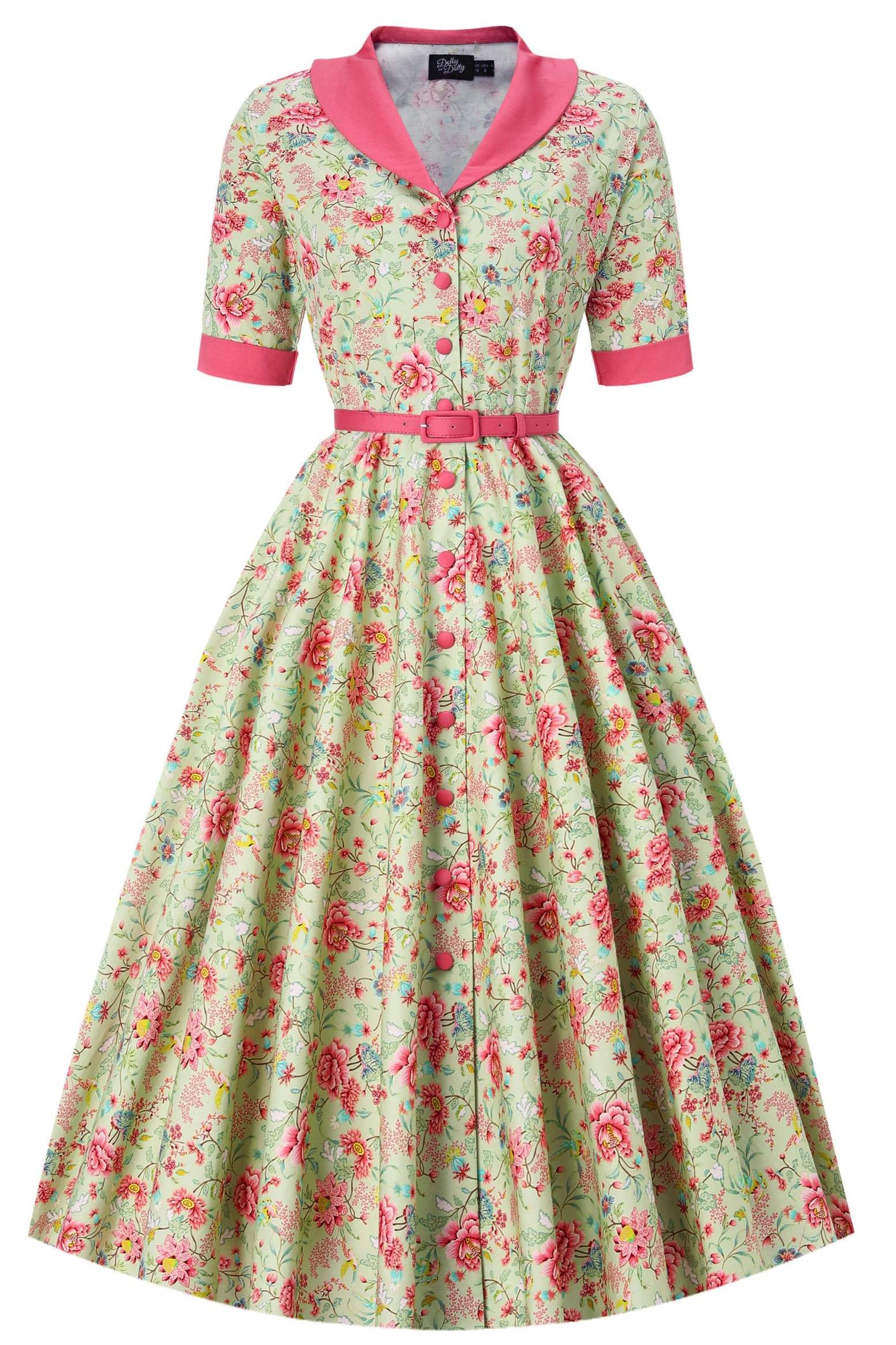 Mollie Peony Full Circle Shirt Dress In Tea Green