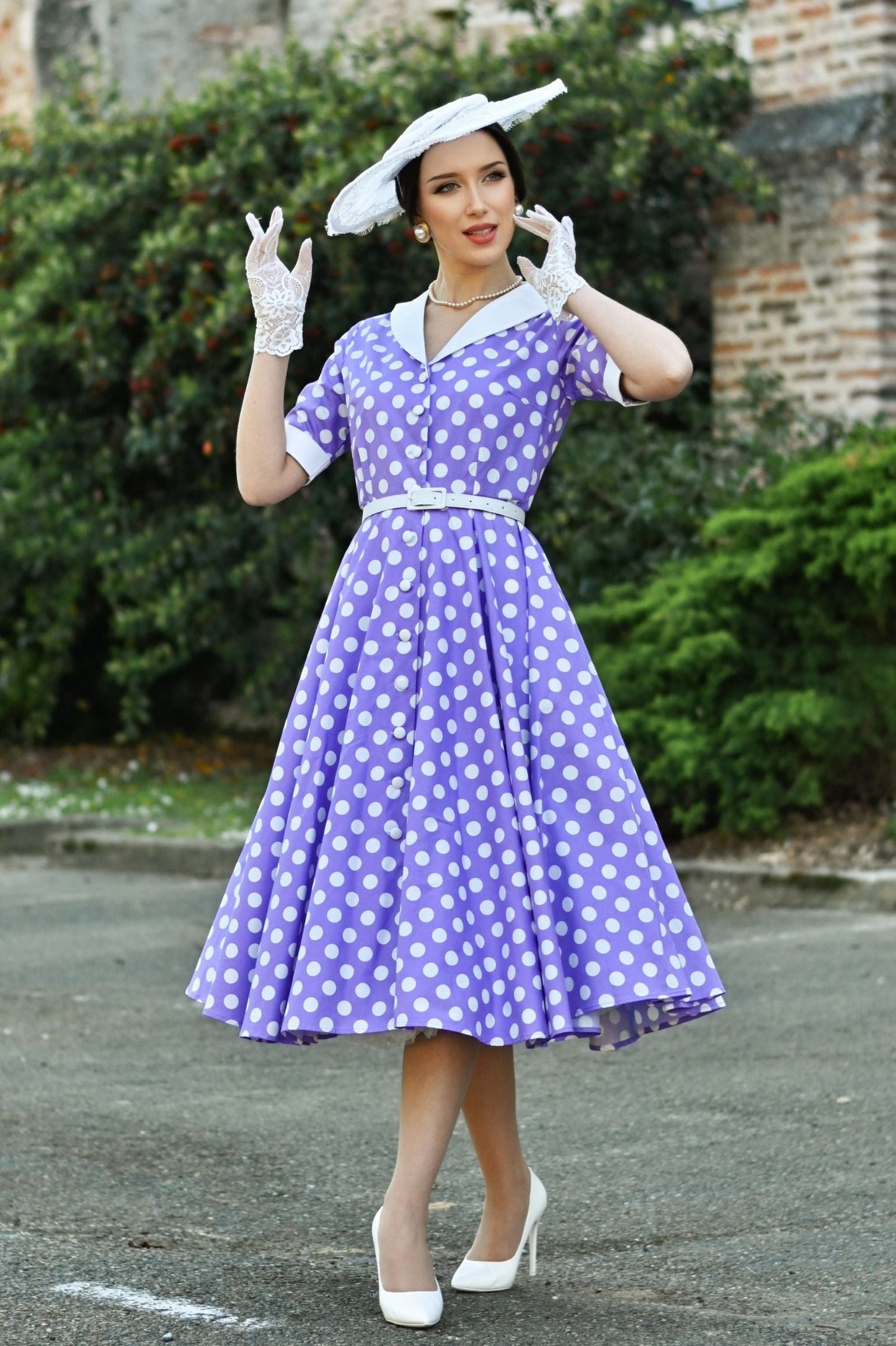 Mollie Lilac Polka Dot Full Circle Shirt Dress