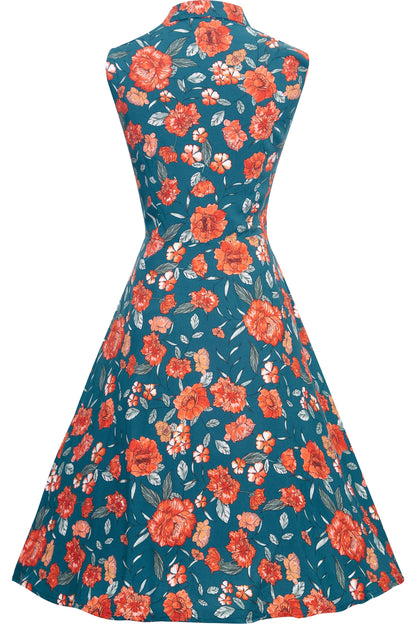 Poppy Blue & Orange Floral Collar Shirt Dress