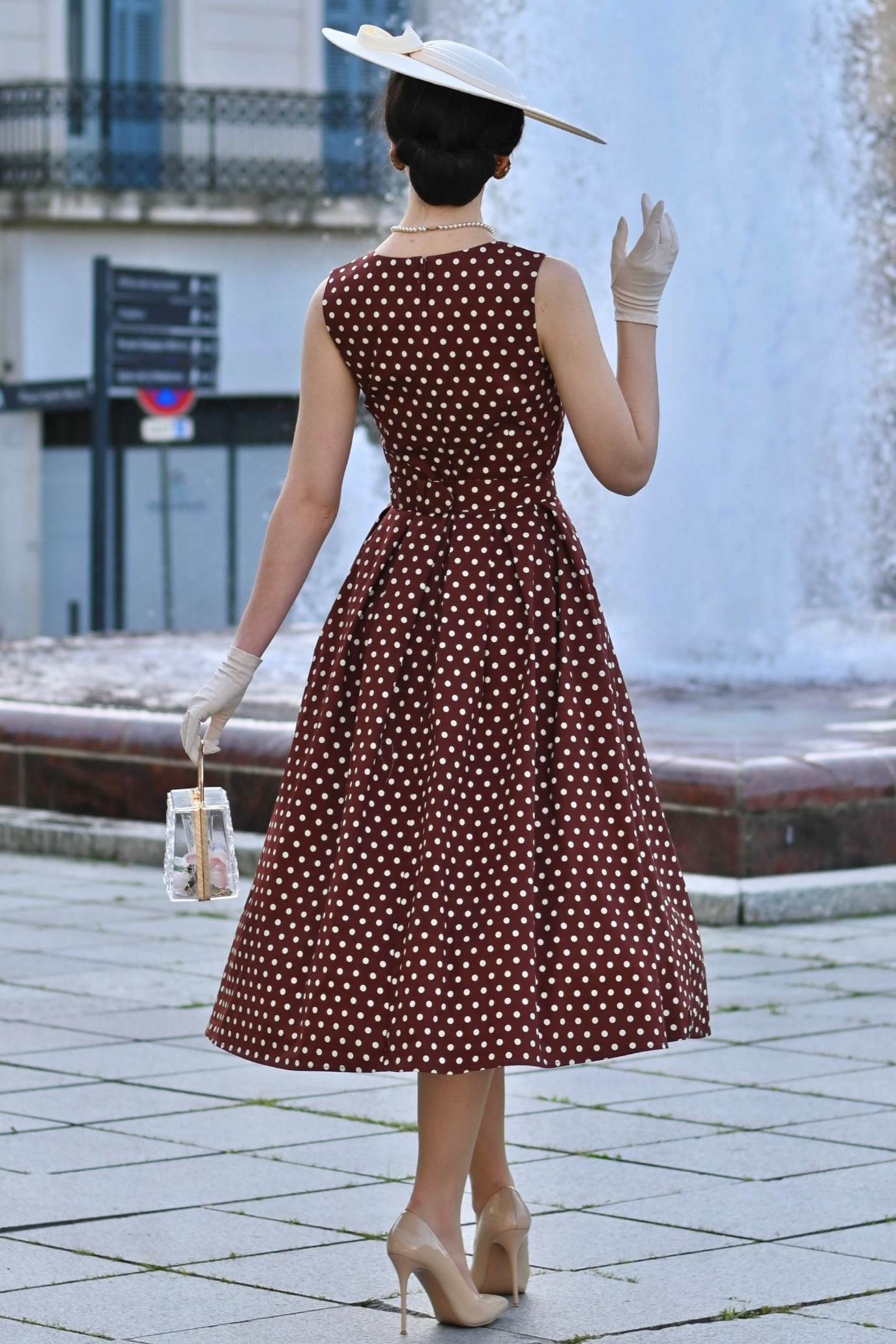 Helen Brown Polka Dot Cotton Midi Dress