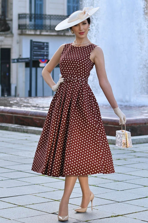 Helen Brown Polka Dot Cotton Midi Dress