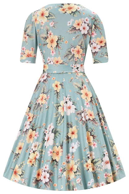 Matilda Sage Tropical Hibiscus Wrap Dress