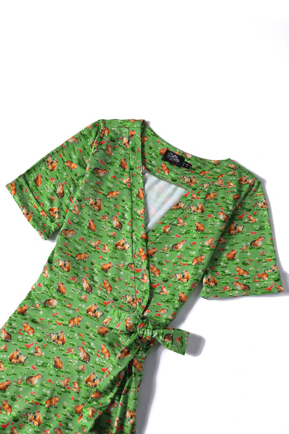 Matilda Capybara Green Wrap Dress