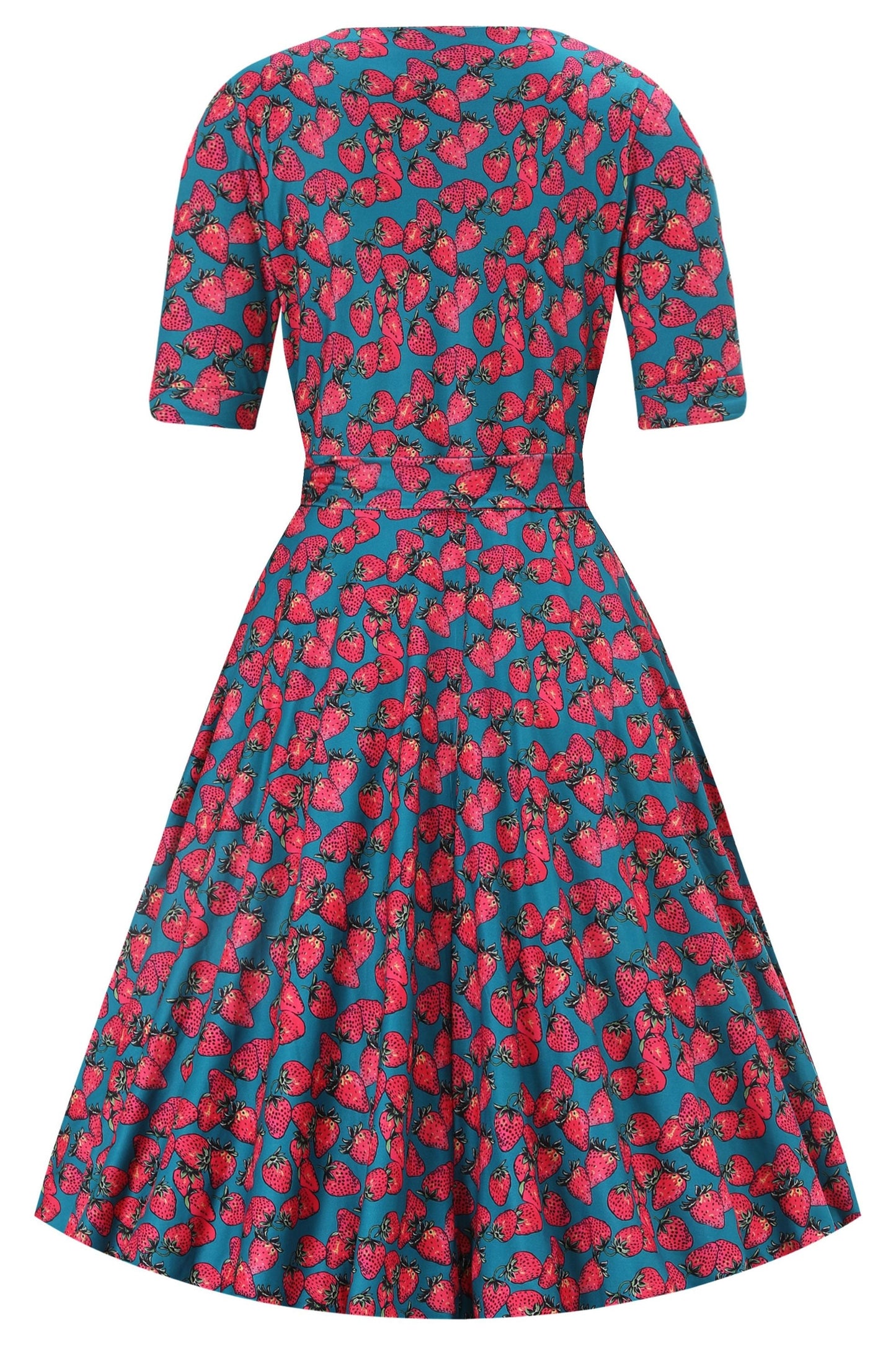 Matilda Strawberry Wrap Dress in Turquoise