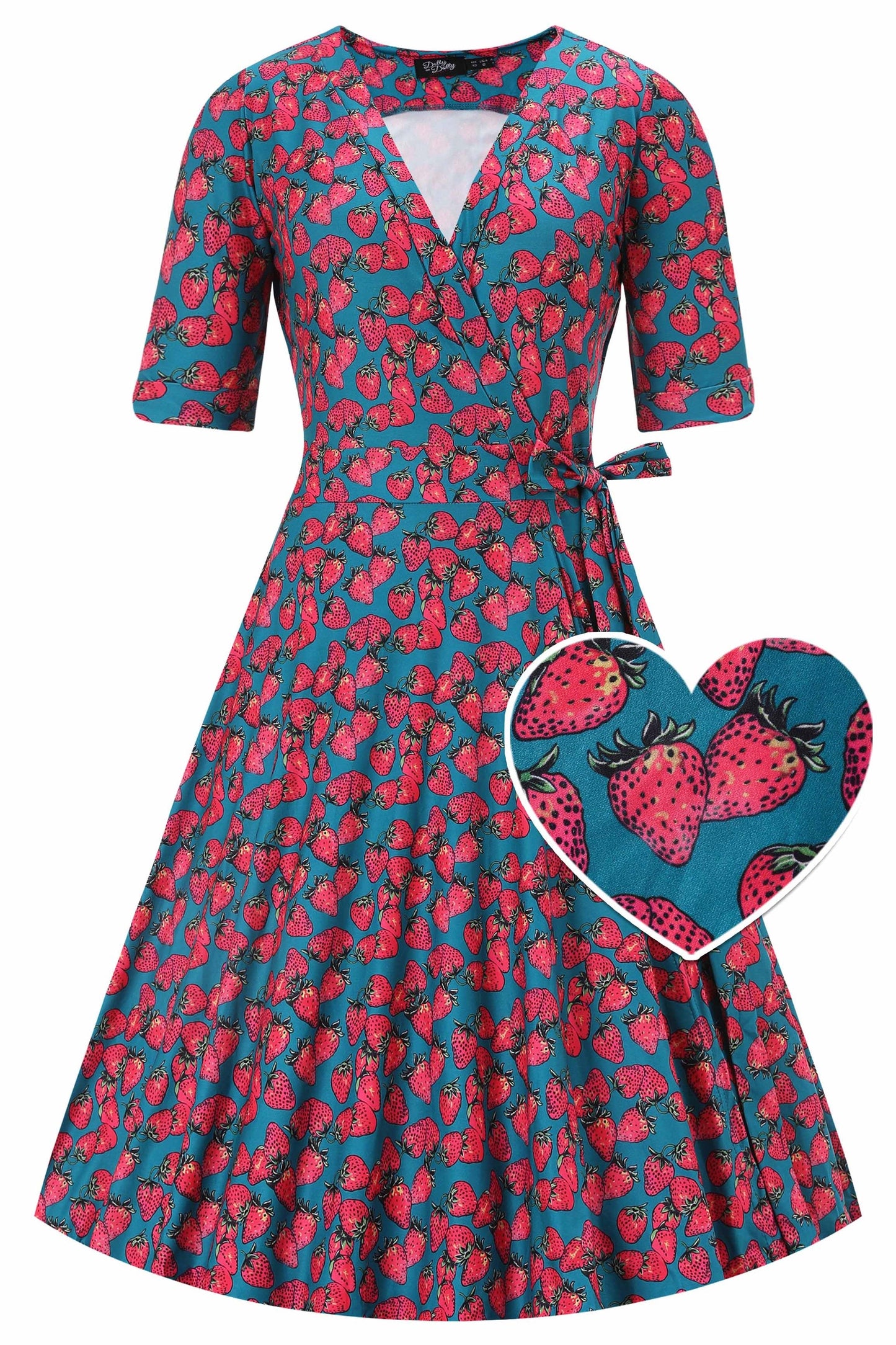 Matilda Strawberry Wrap Dress in Turquoise