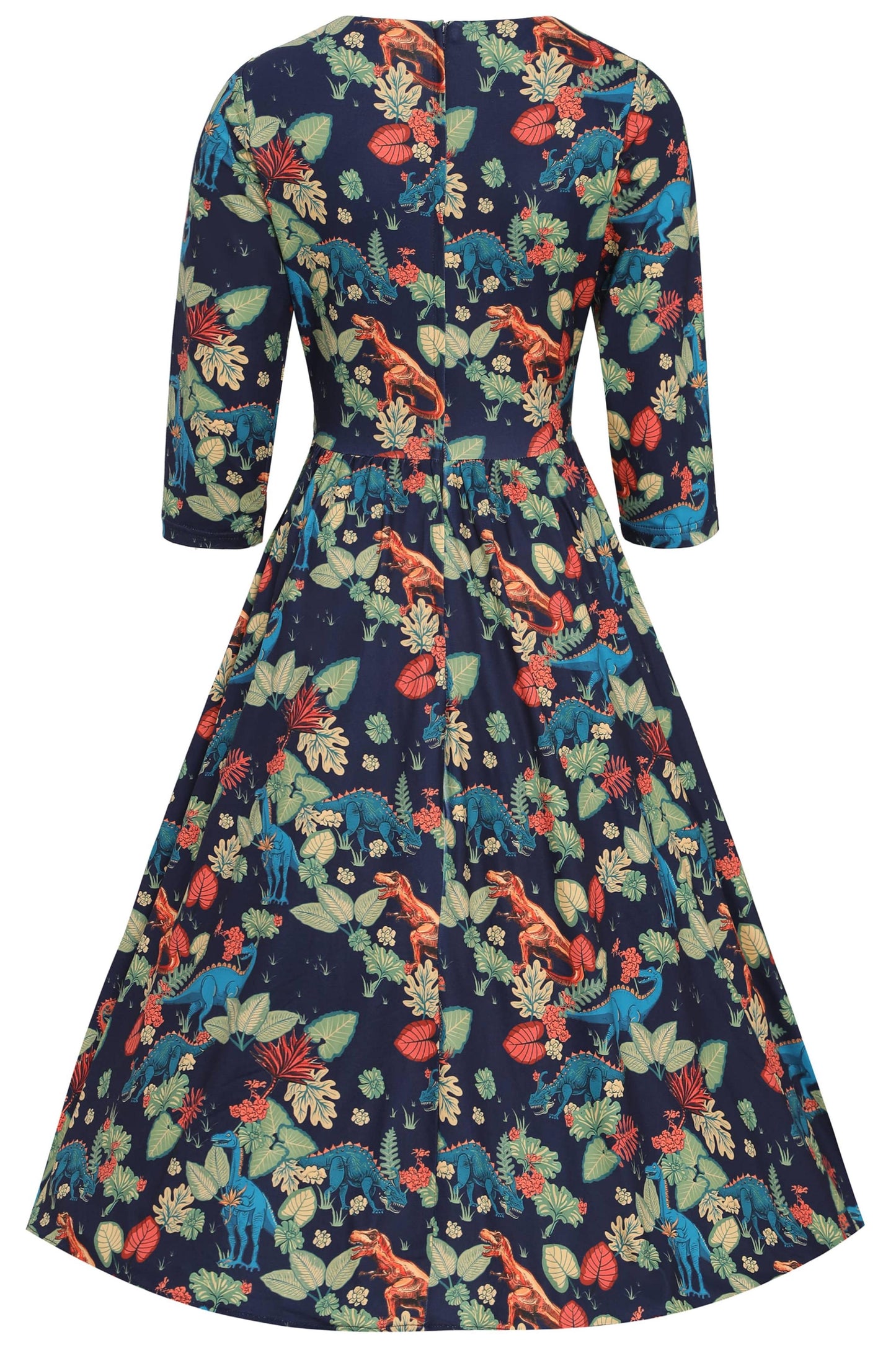 Billie Navy Blue Tropical Dinosaur Dress