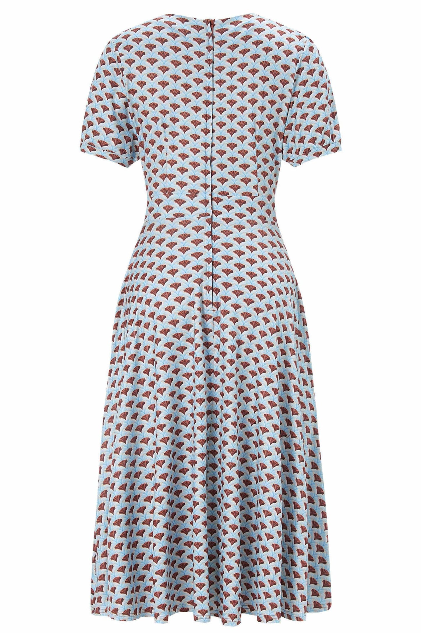 Julia 40s Light Blue Midi Dress In Seashell Print