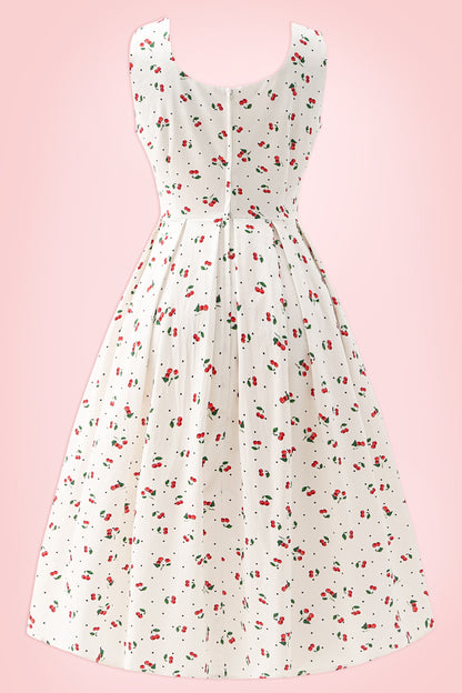 Ophelia White Cherry Midi Dress